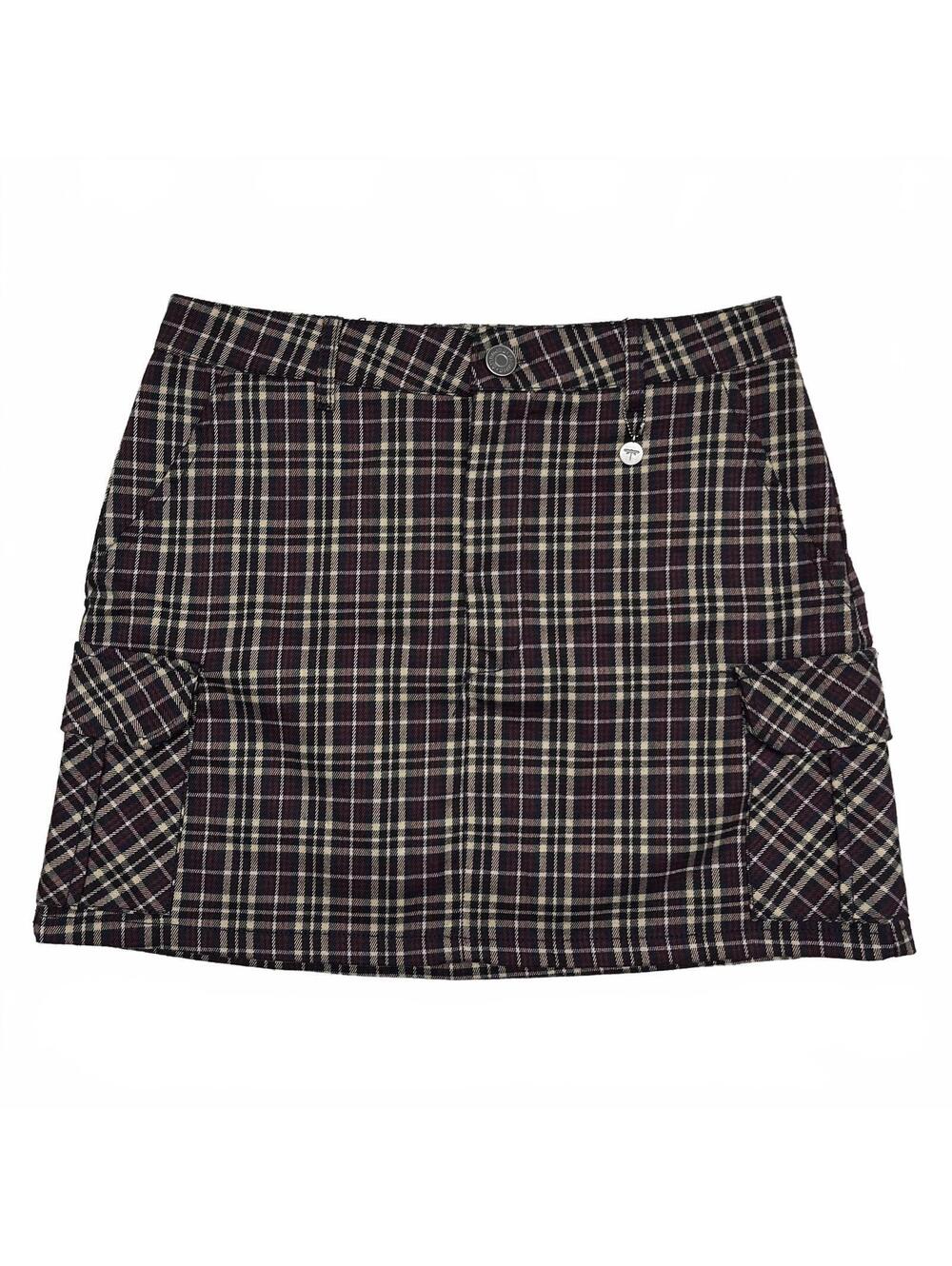 Pull&Bear Pacific Republic Sz S Maroon & Beige Plaid Mini Cargo Skirt Grunge